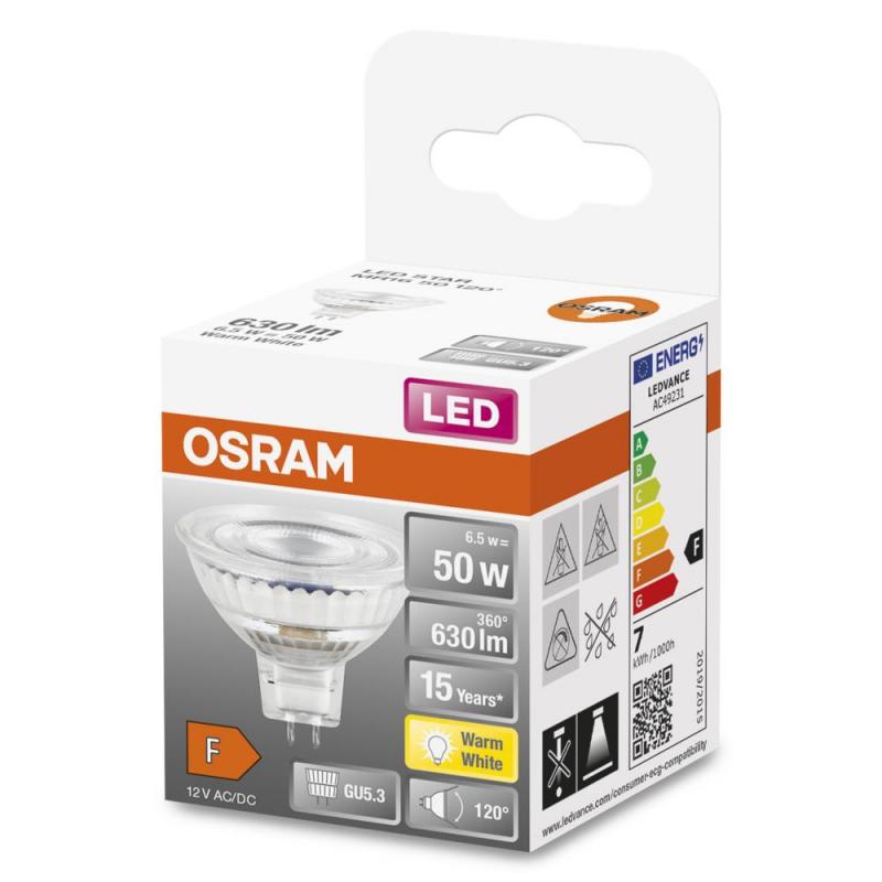 Osram GU5.3 MR16 LED Strahler 120° 6,5W wie 50W 2700K warmweißes Licht - 12V Niedervolt